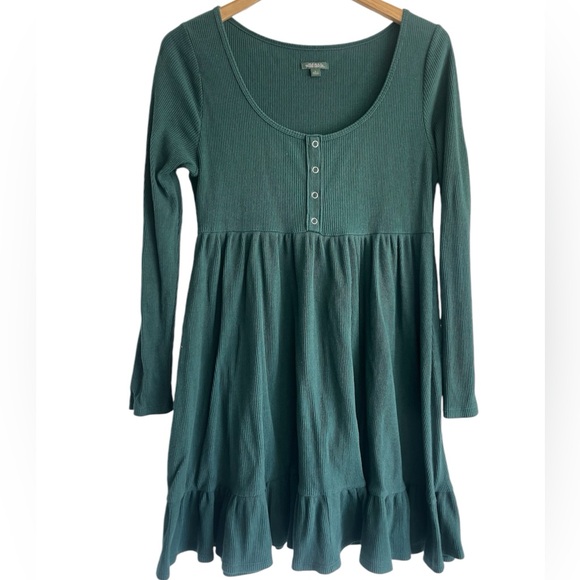 Wild Fable Long Sleeve Dark Green Knit Ruffle Trim Mini Dress - Picture 1 of 6